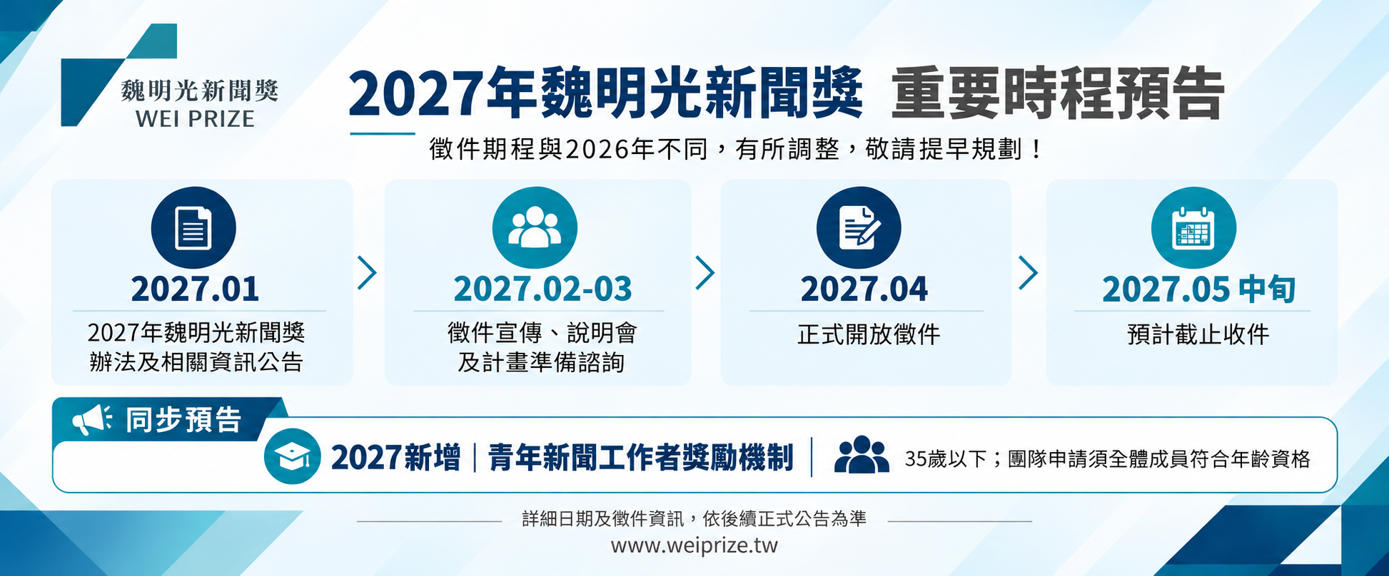 2027魏明光新聞獎重要時程預告